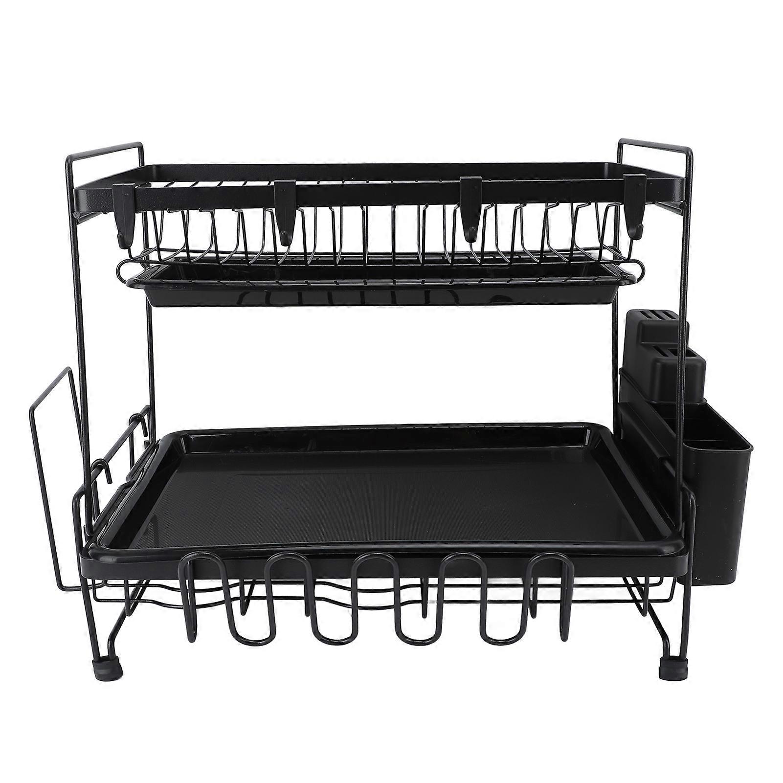 2-Tier Foldable Dish Rack with Utensil Holder for Compact Kitchens