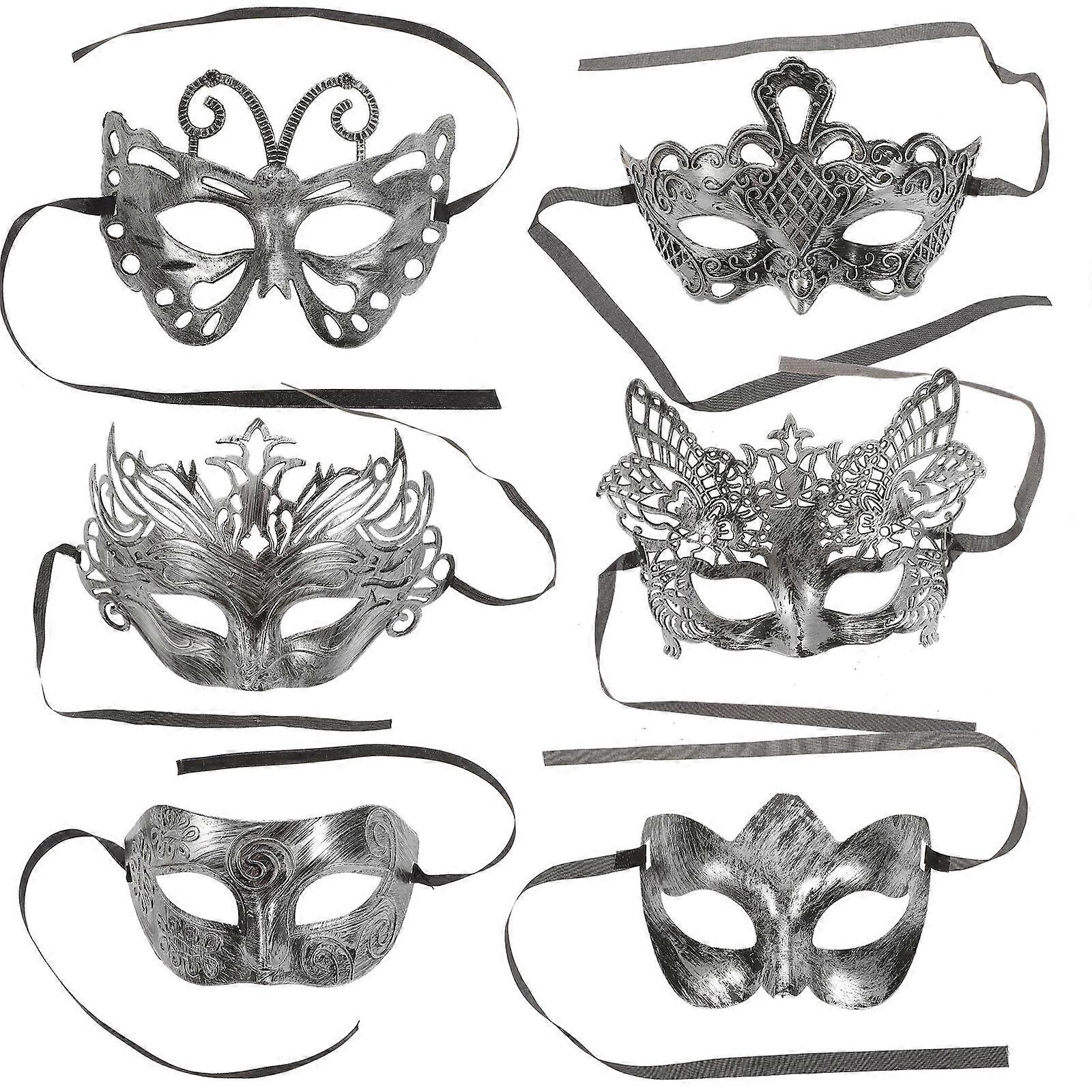 Silver Masquerade Mask Vintage Half Face Mask for Decoration 6Pcs Set