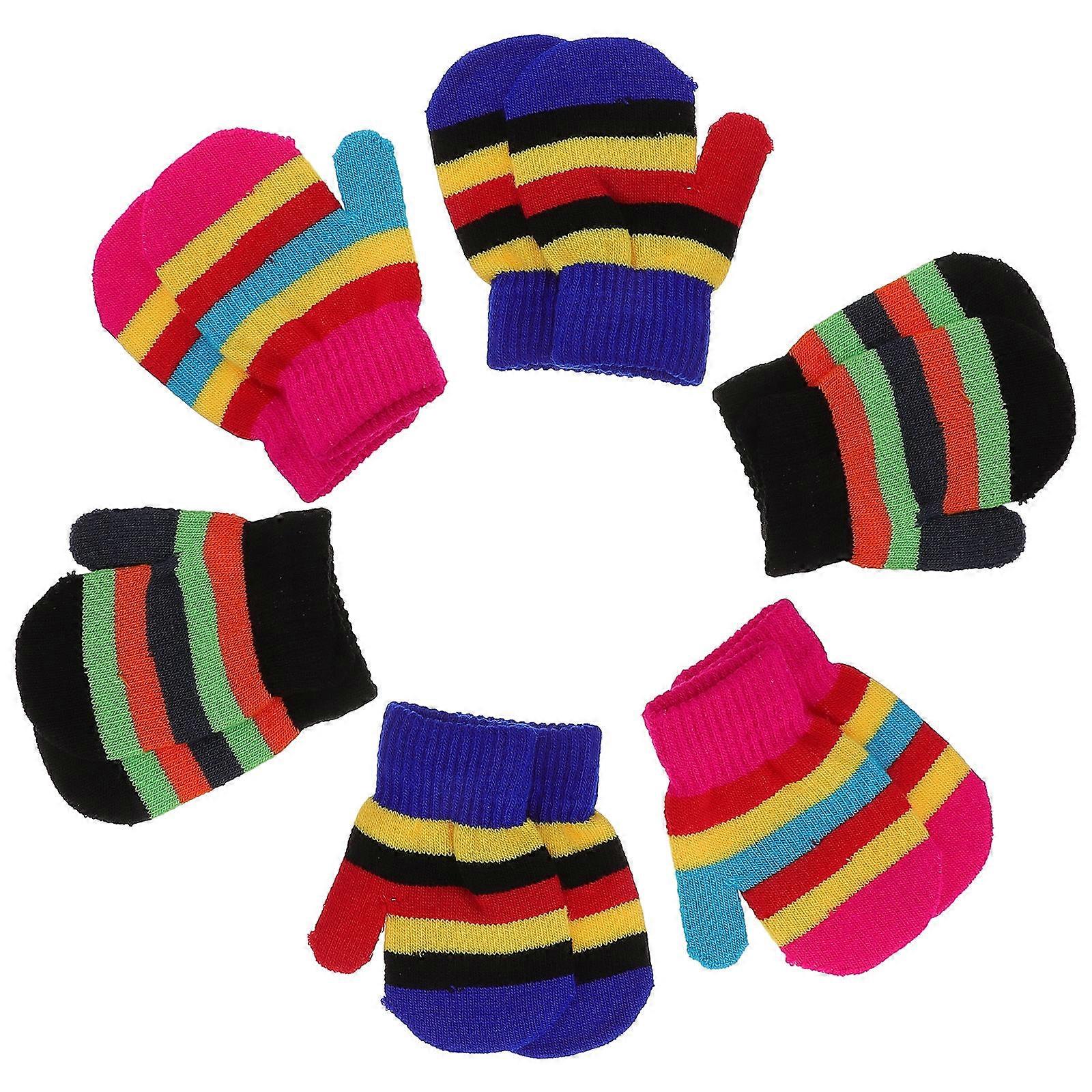 Bright Color Knitted Gloves For Kids Winter Use 13.5X6.5CM Hand Protection 6 Pairs