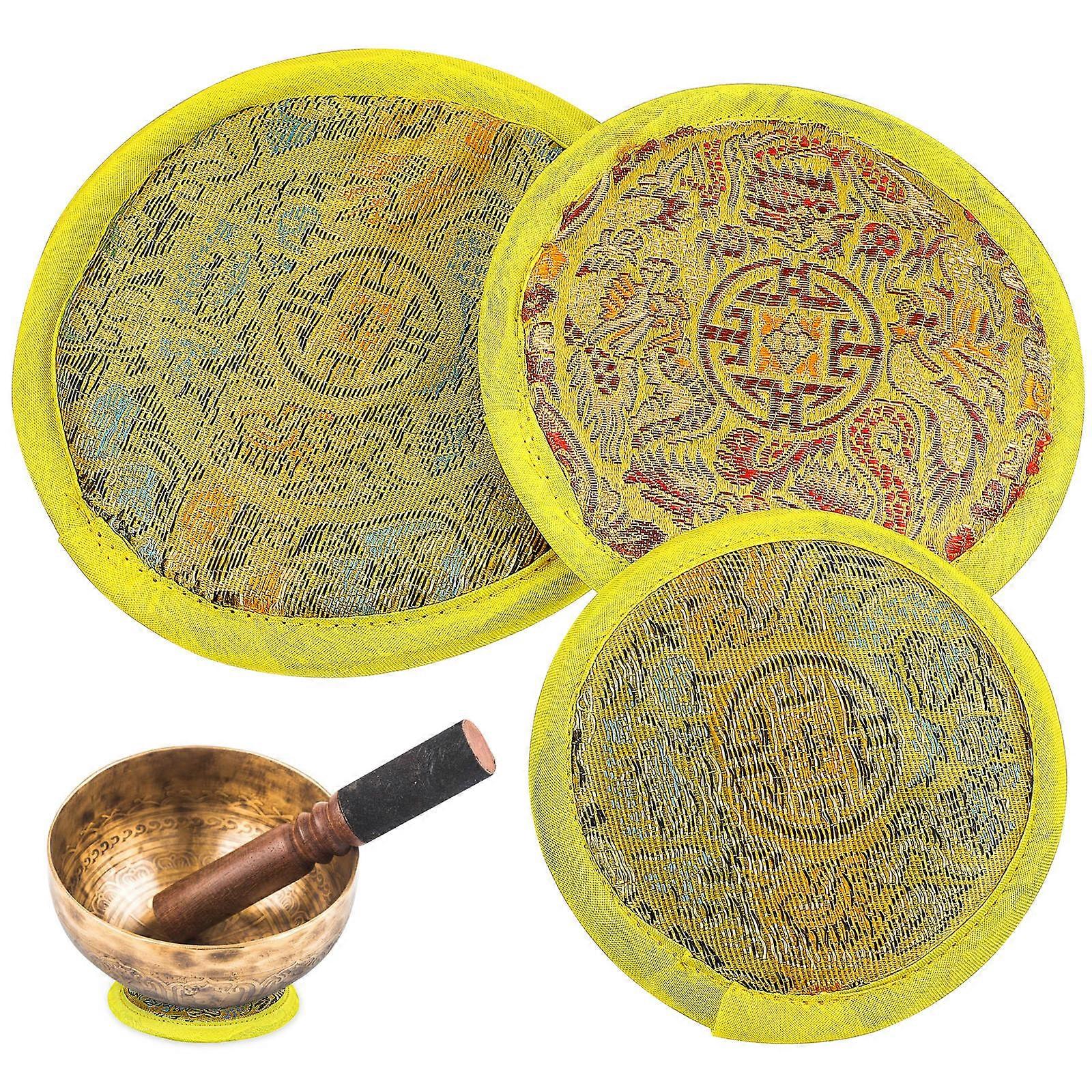3pcs Singing Bowl Cushions with Embroidery Pattern Cloth Pads for Meditation, Relaxation, Sound Bowls Coasters and Placemats