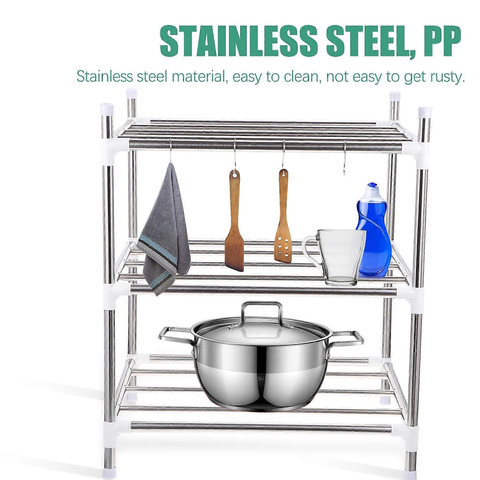 1Pc Multi-function Storage Rack Three-layer Stainless Steel Rack Kitchen Shelf
