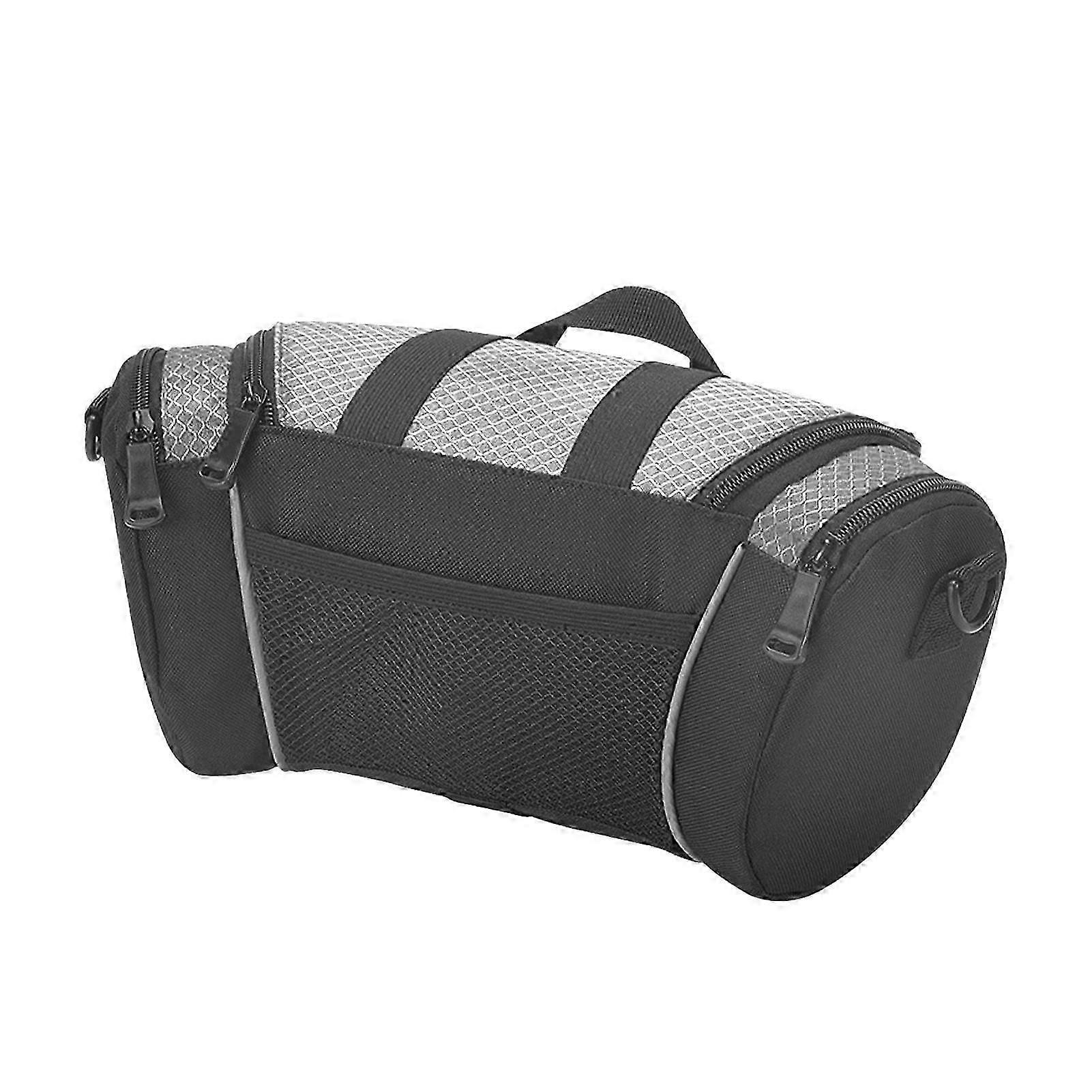 Bike Handlebar Bag 5L Large Capacity Nylon Front Handlebar Frame Storage Bag with Reflective Strips Silver Gray