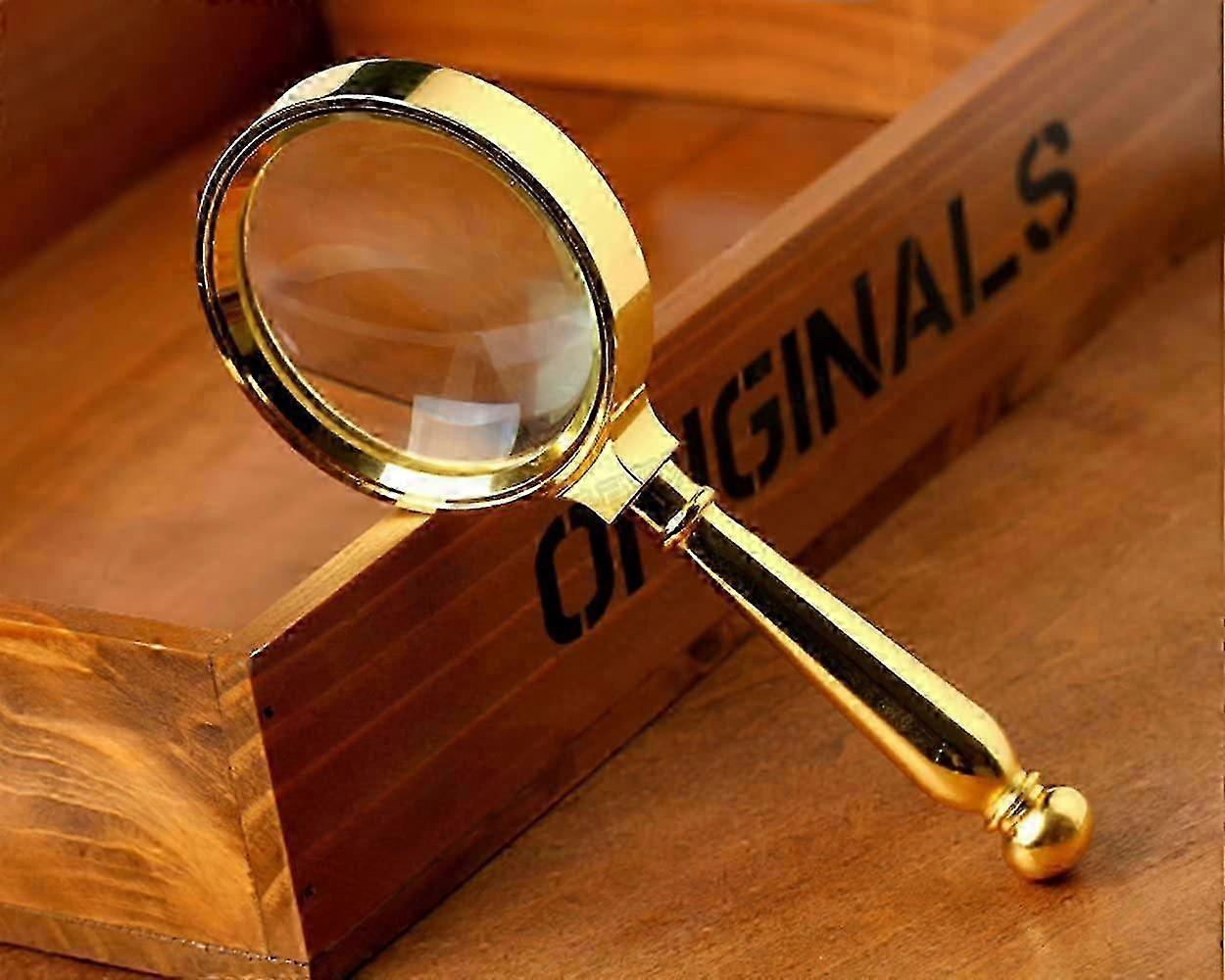 Golden 80mm Handheld Magnifier with Metal Handle - Ideal for Reading Maps, Newspapers, Documents, Labels & More - Enhanced Vision for Fire Starting & 