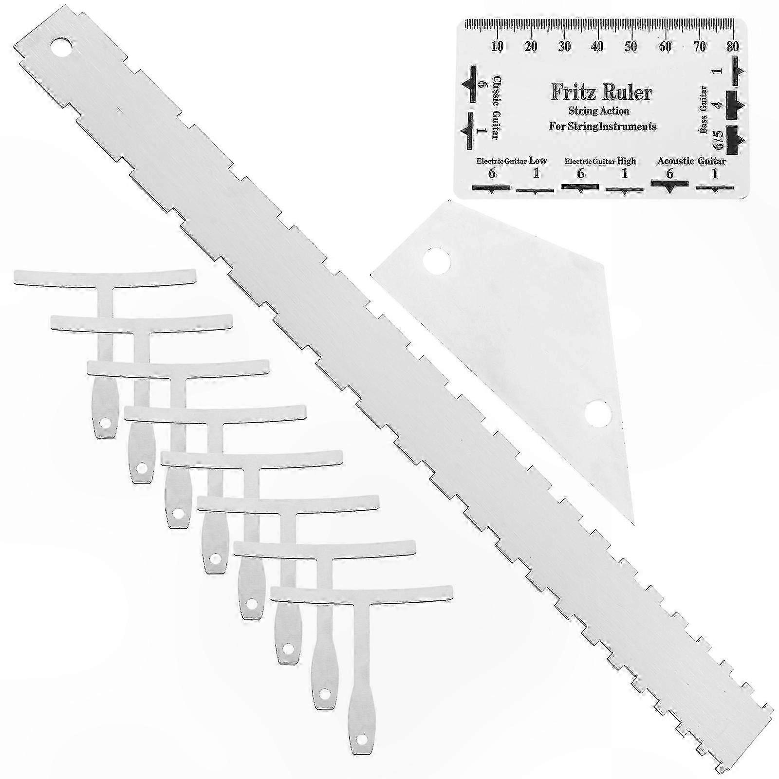 12-Piece Guitar Setup Tool Kit with Radius Gauge, Action Ruler, Straight Edges, and Fret Rocker for Luthier Use