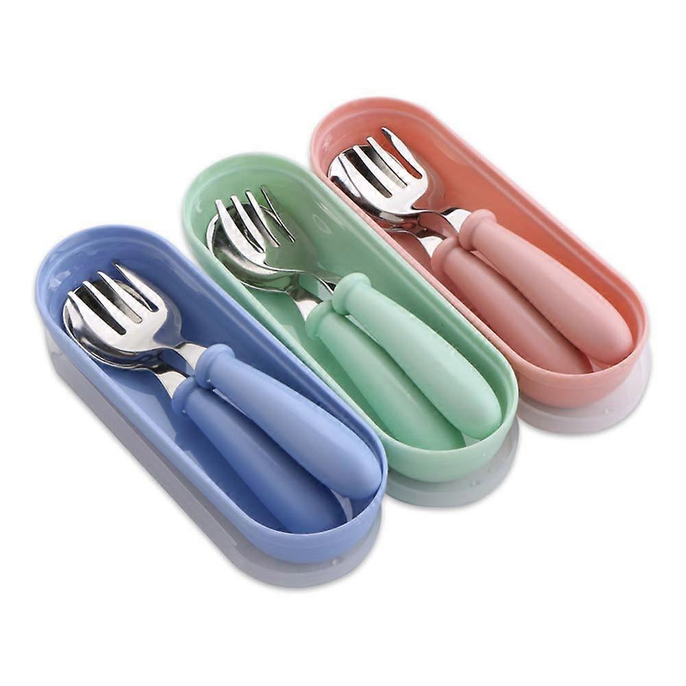 Baby Fork and Spoon Set, Toddler Utensils with Travel Case for Self Feeding