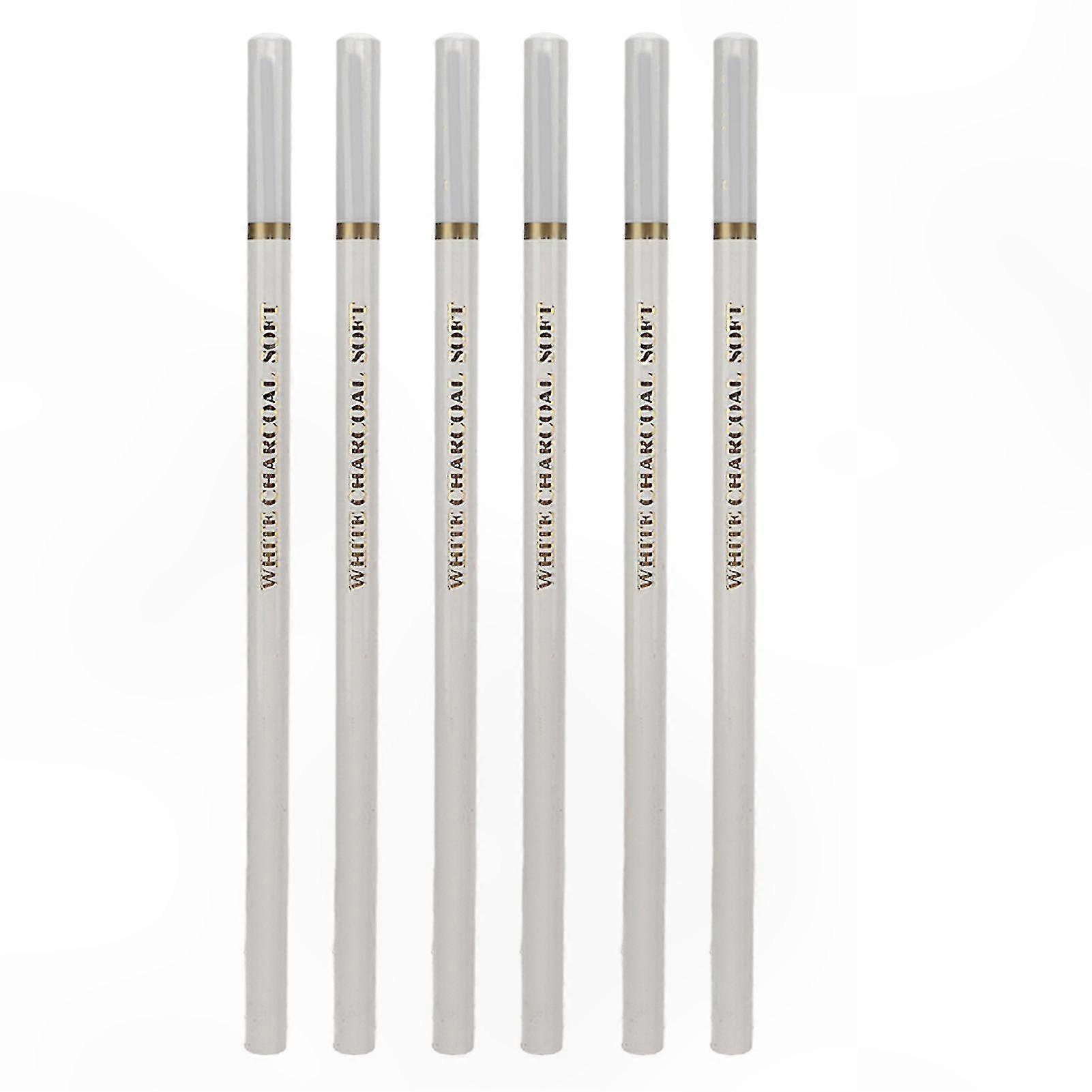 White Charcoal Pencils, 6-Piece Sketch Set, Non-Toxic & Eco-Friendly, Soft to Hard Grades for Art Drawing