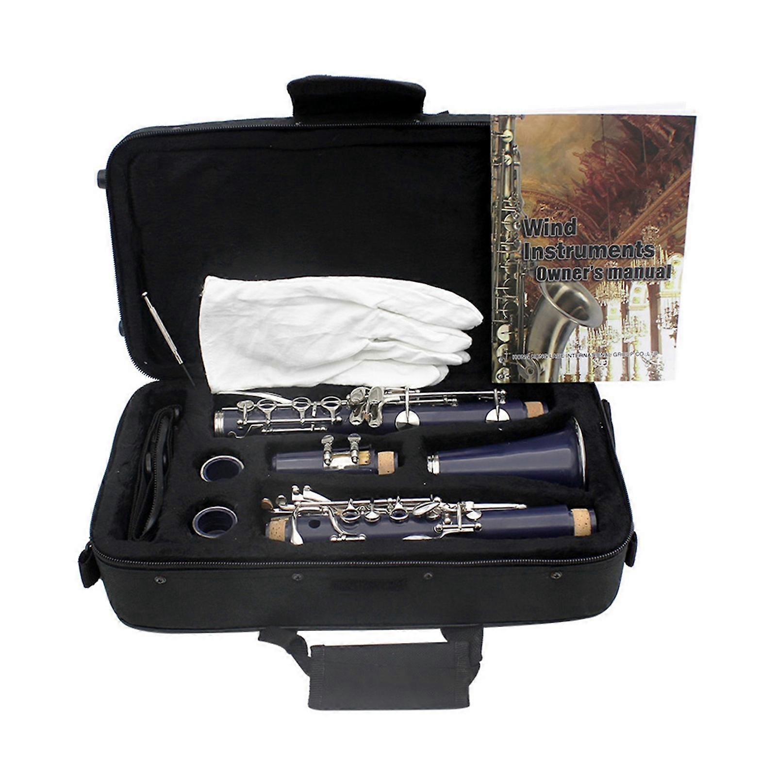 Clarinet ABS 17 Key bB Flat Soprano Binocular Clarinet with Cleaning Cloth Gloves 10 Reeds Screwdriver Reed Case Woodwind Instrument