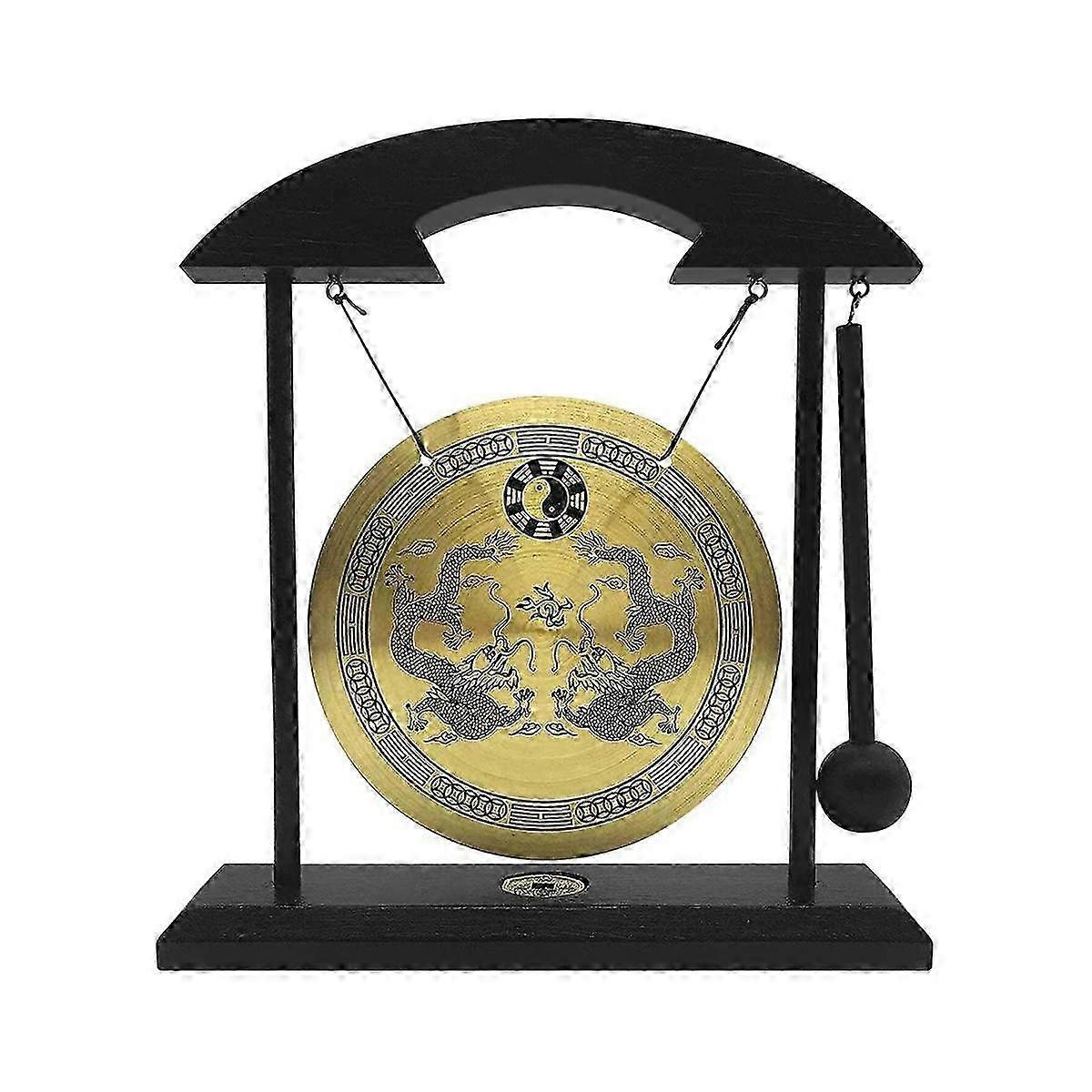 Optimized Desktop Gong - Feng Shui Brass Gong Decor with Stand, Mallet & Delicate Chinese Design