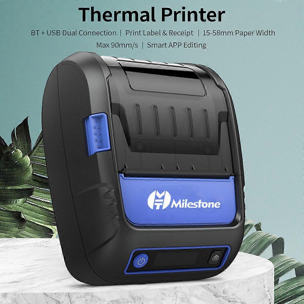 BT + USB Thermal Printer Support Printing Label & Receipt Smart APP Editing Max 90mm/s 15-58mm Paper Width 203dpi US Plug