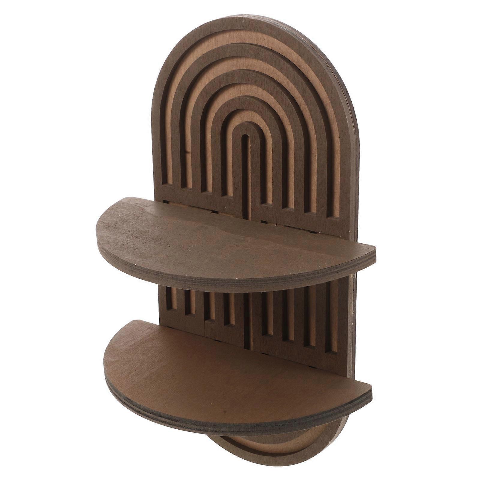 Coffee Wooden Oval Wall Shelf for Home Decor Dual Layer Storage