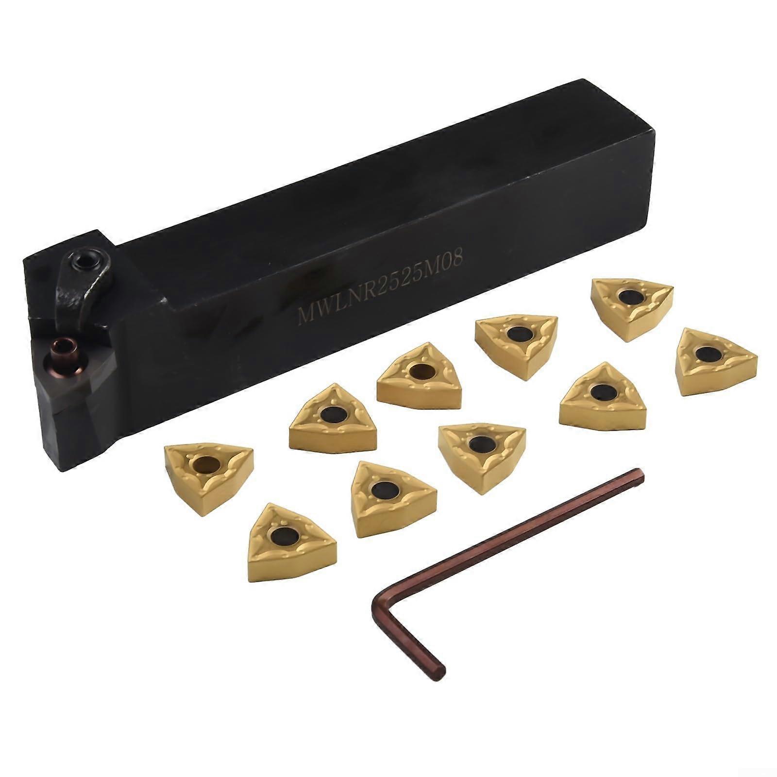 Professional MWLNR2525M08 Lathe Tool Holder Set with 10 WNMG080404 Carbide Inserts for Steel Processing