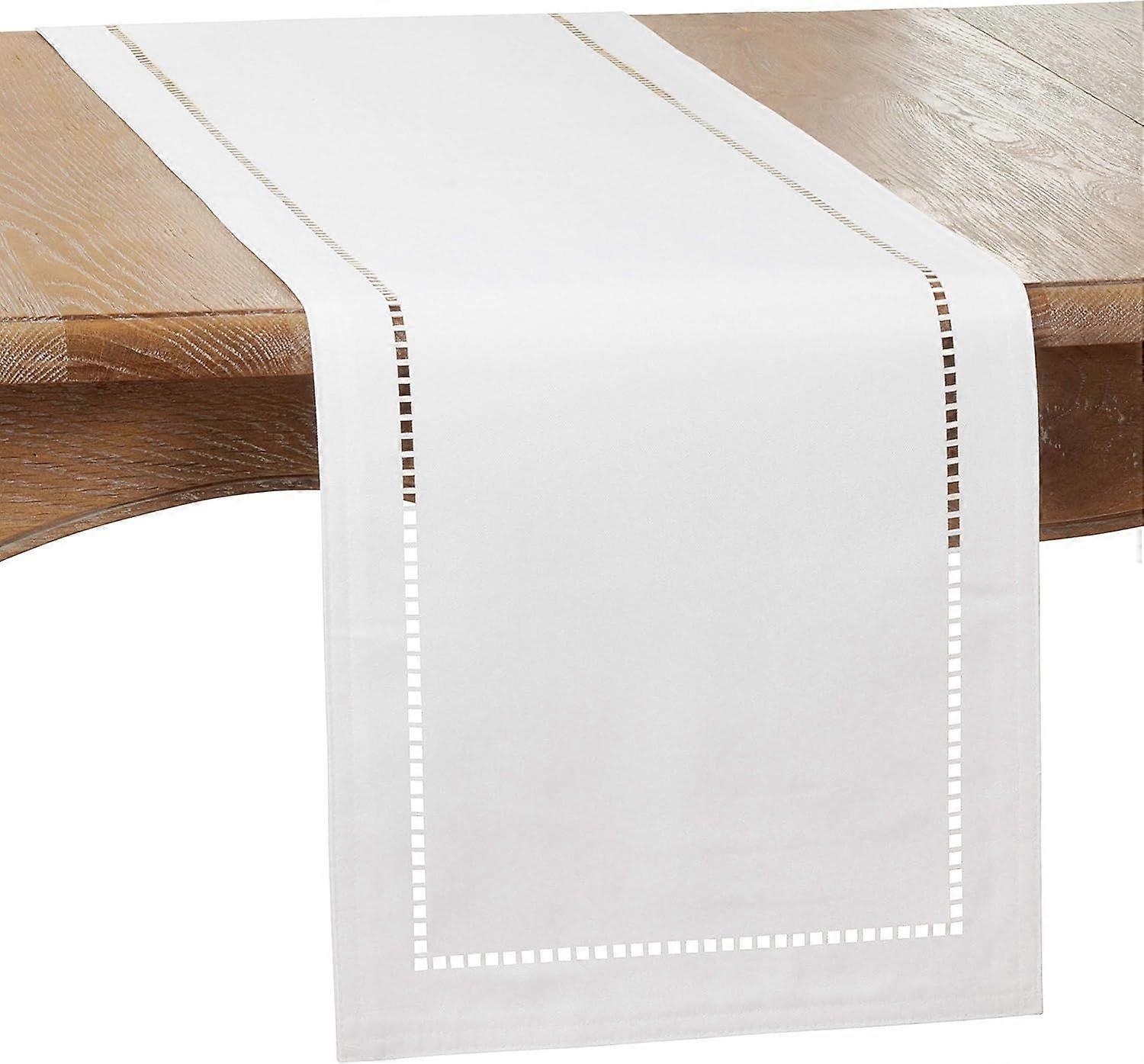 LaserCut Hemstitch Table Runner White 14" x 72"