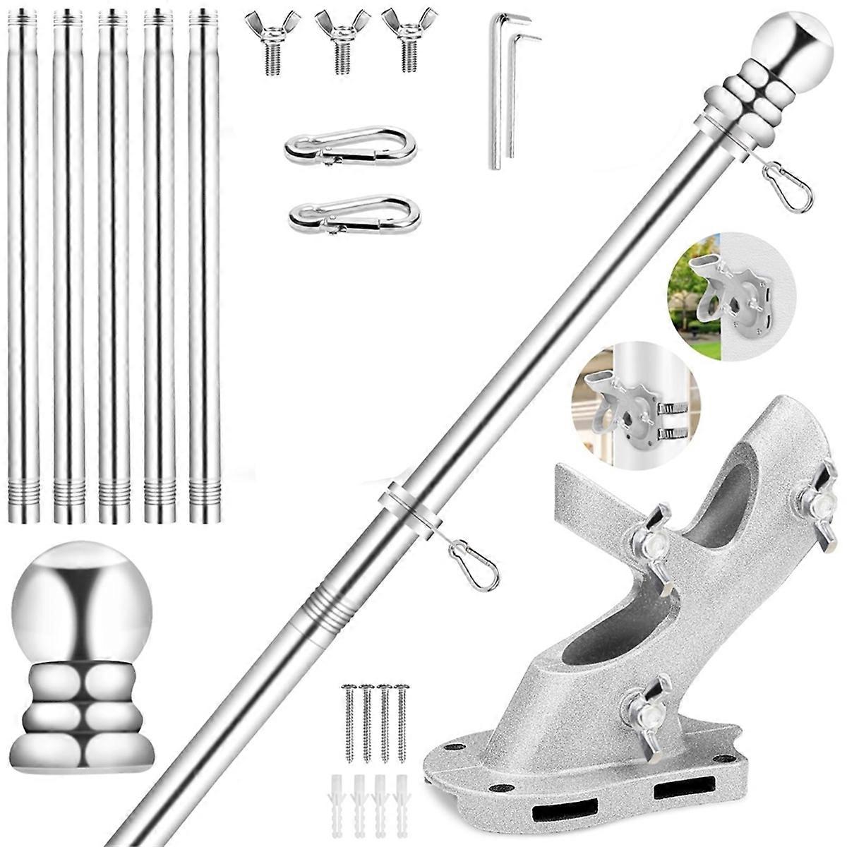 Flaggstang for hus, 6 FT rustfritt stål, for utendørs