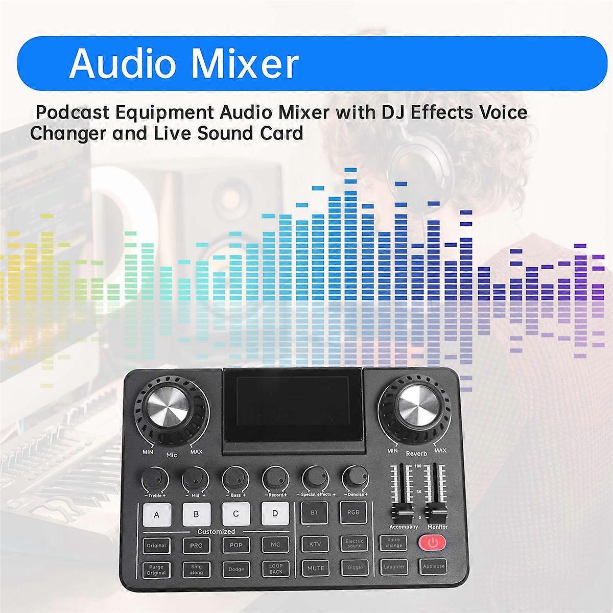 Professional Podcast Equipment Audio Mixer with DJ Effects Voice Changer and Live Sound Card for Str