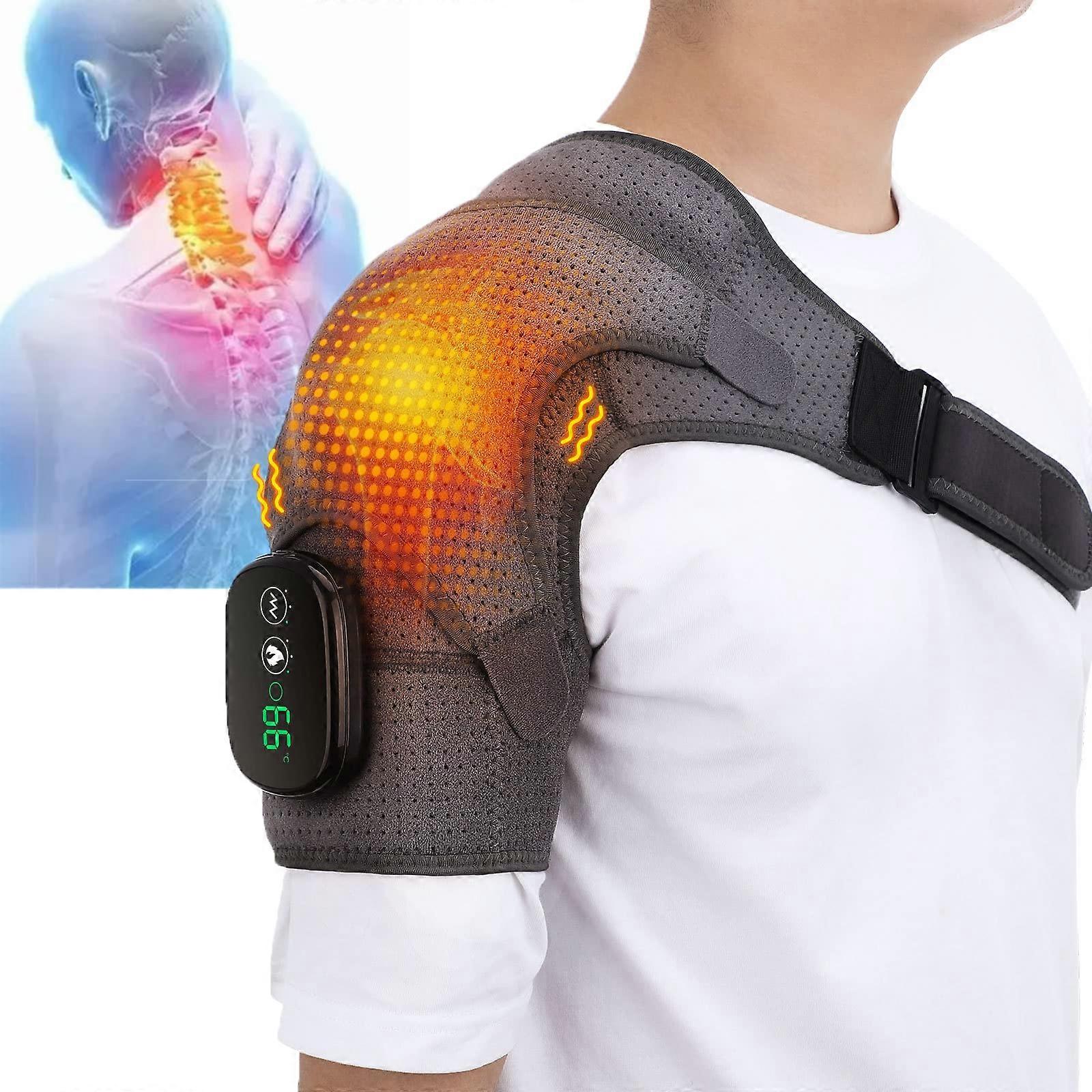 Heated Shoulder Brace Wrap with 3 Modes, Cordless Electric Heating Pad for Shoulder Pain Relief, LED Display