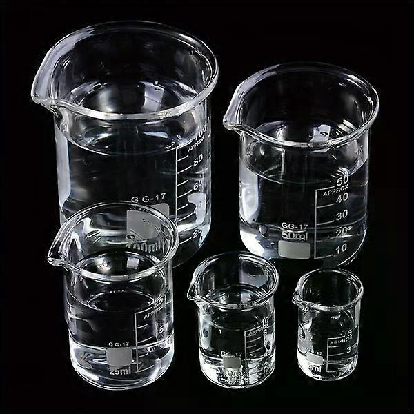 Laboratory glass measuring cups, 5-piece set, accurate measurement in different capacities