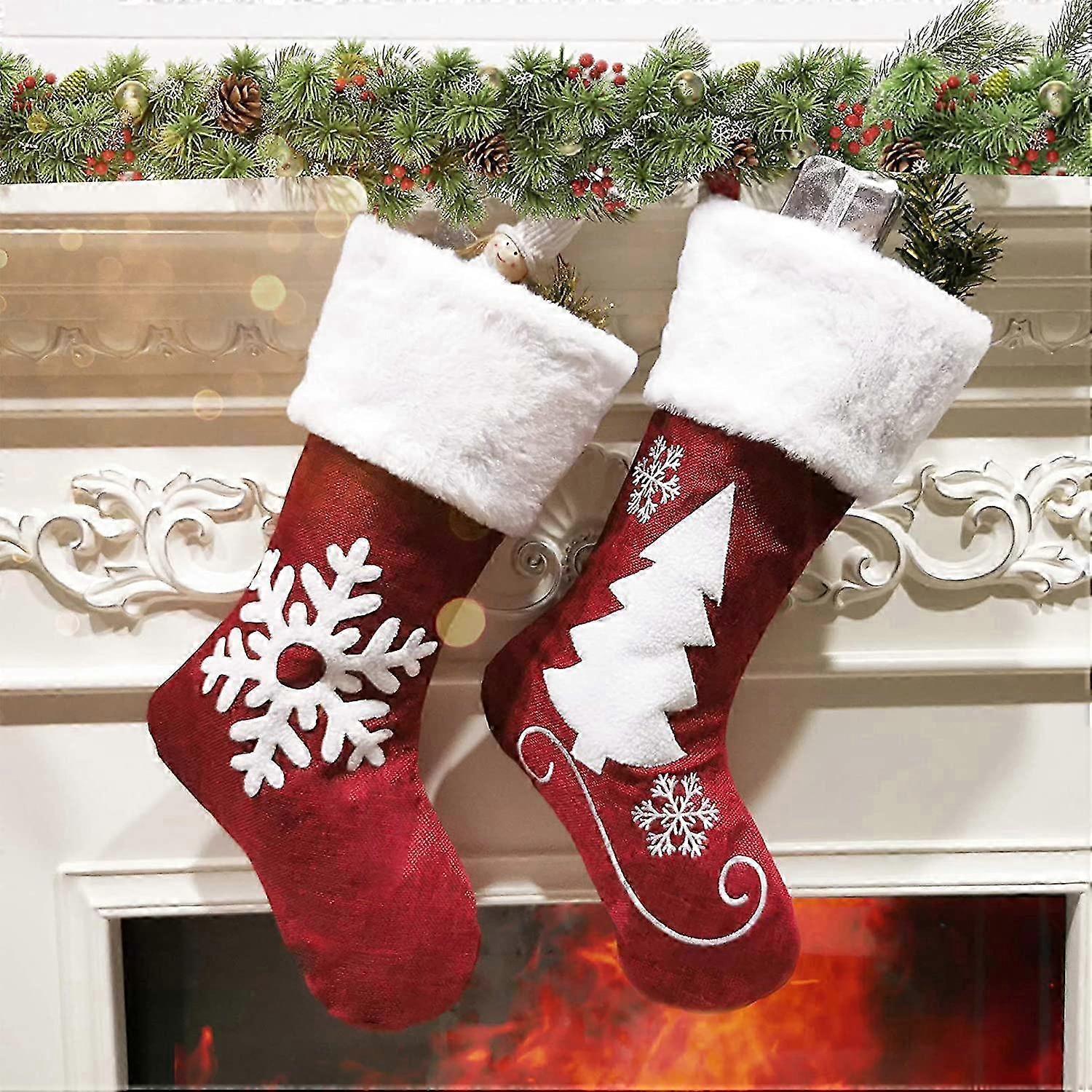 Christmas Stockings 4 Pcs 18 inches Burlap with Large Plush Cuff
