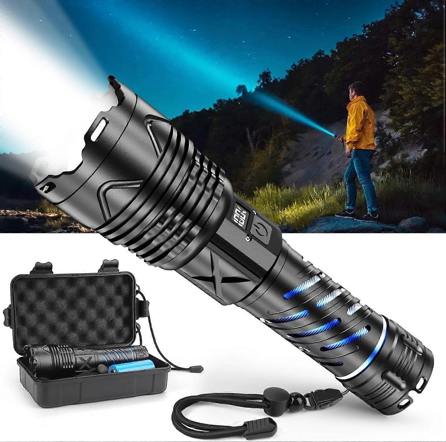 Rechargeable Flashlight with Type-C Fast Charging, 5000 High Lumens,5 Modes, Telescopic Zoom(Black)
