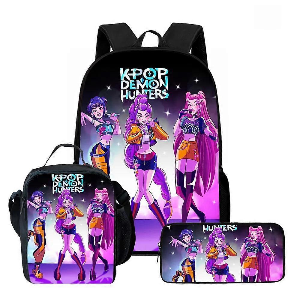 Kpop Demon Hunters Ryggsäck Set - Huntrix Rumi Mira Zoey skolväska & pennfodral för studenter