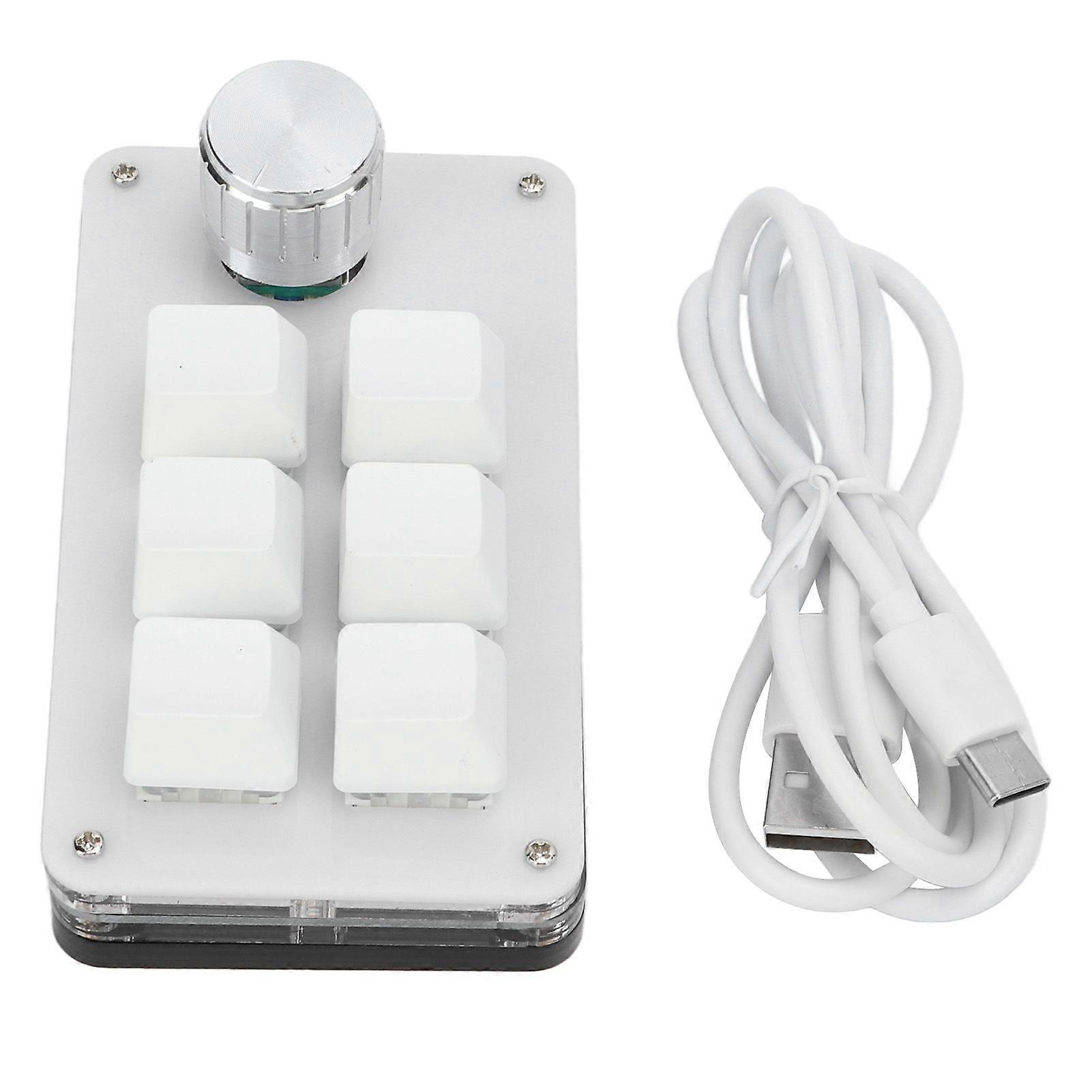 One Handed Mechanical Keyboard Multifunction 6 Key Mini Gaming Keypad Shortcut Programmable Keyboard with Knob Black White