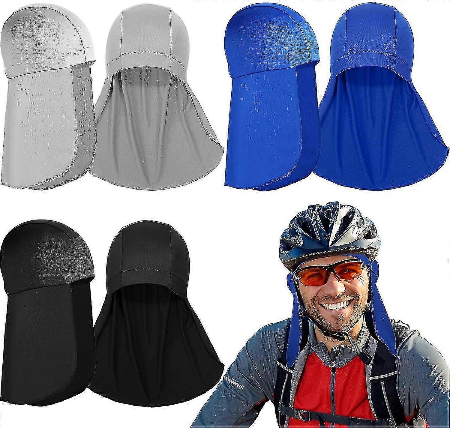 ネックマスク付き3ピースヘルメットライナー、冷却スカルキャップスウェットウィッキングキャップテールサンサイクリングランニングネックプロテクションハット男性用女性、3色