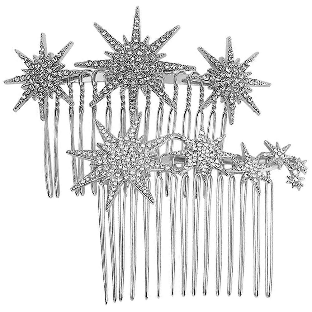 Hair Side Comb with Rhinestone Design for Decoration 4Pcs Silver Clips