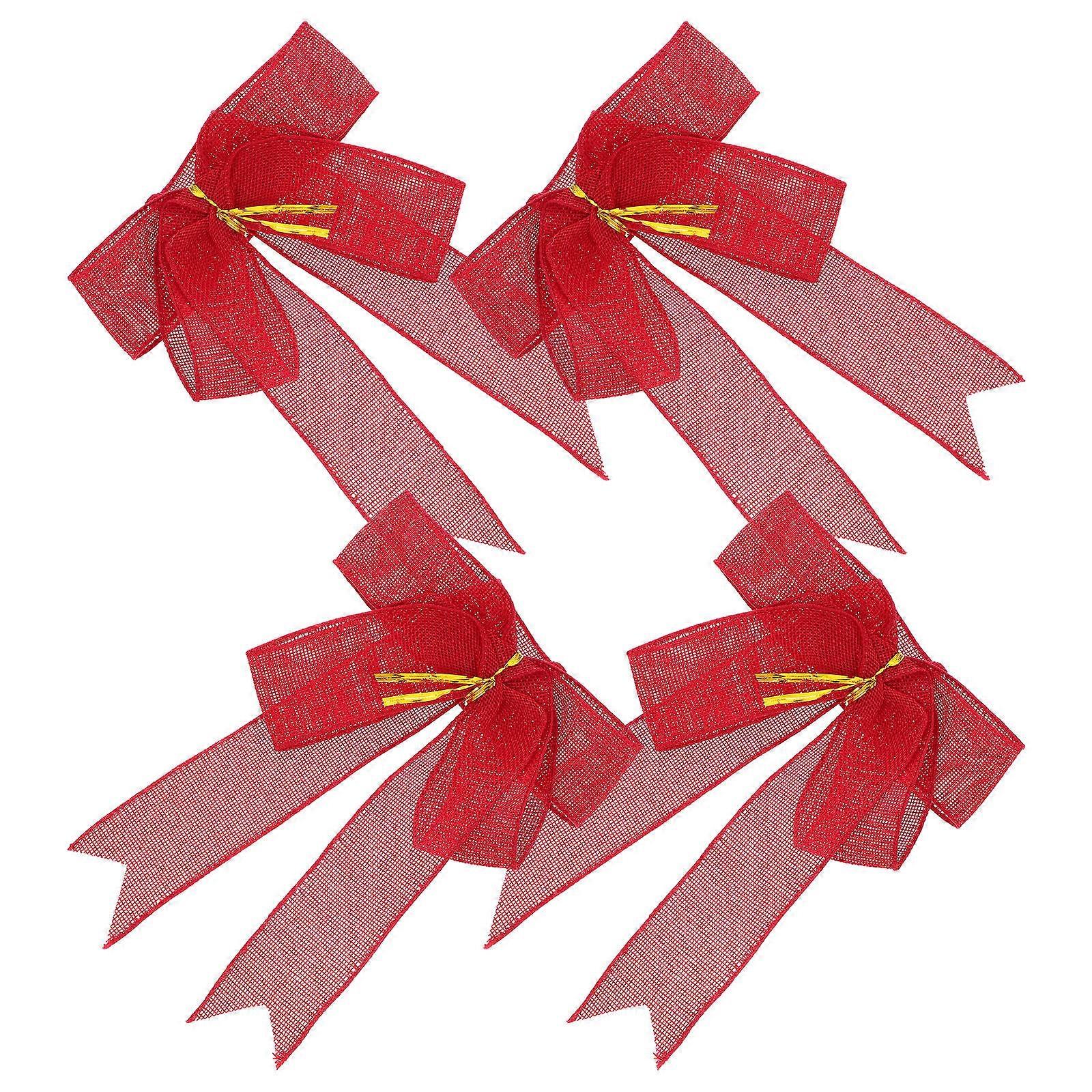 Red Linen Bow for Present Wrapping Butterfly Bow Gift Packaging 4Pcs Set
