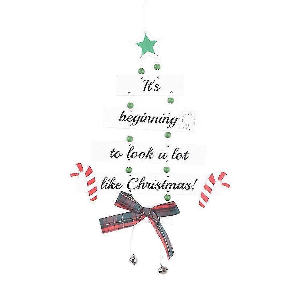 Christmas Tree Shape Wooden Hanging Decoration Bowknot Letters Design Xmas Ornament