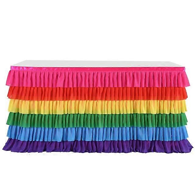 Rainbow Tablecloth Table Skirt 6 Color Rectangular Table Cover for Birthday Party Christmas Decoration Easy Install 4-Pack