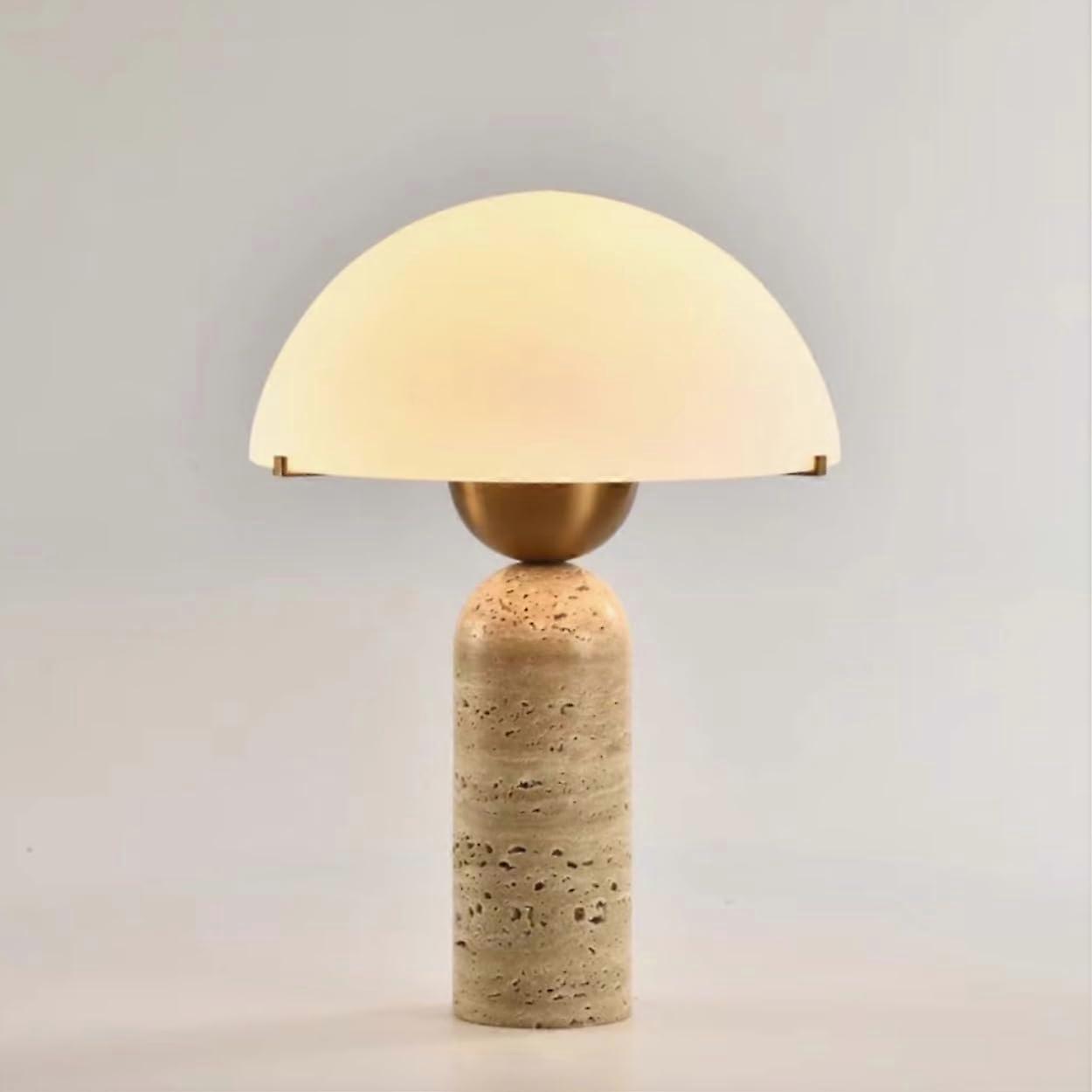 White Dome Shaped Table Lamp Frosted Glass Shade MidCentury Modern Natural Stone Desk Lamp Yellow