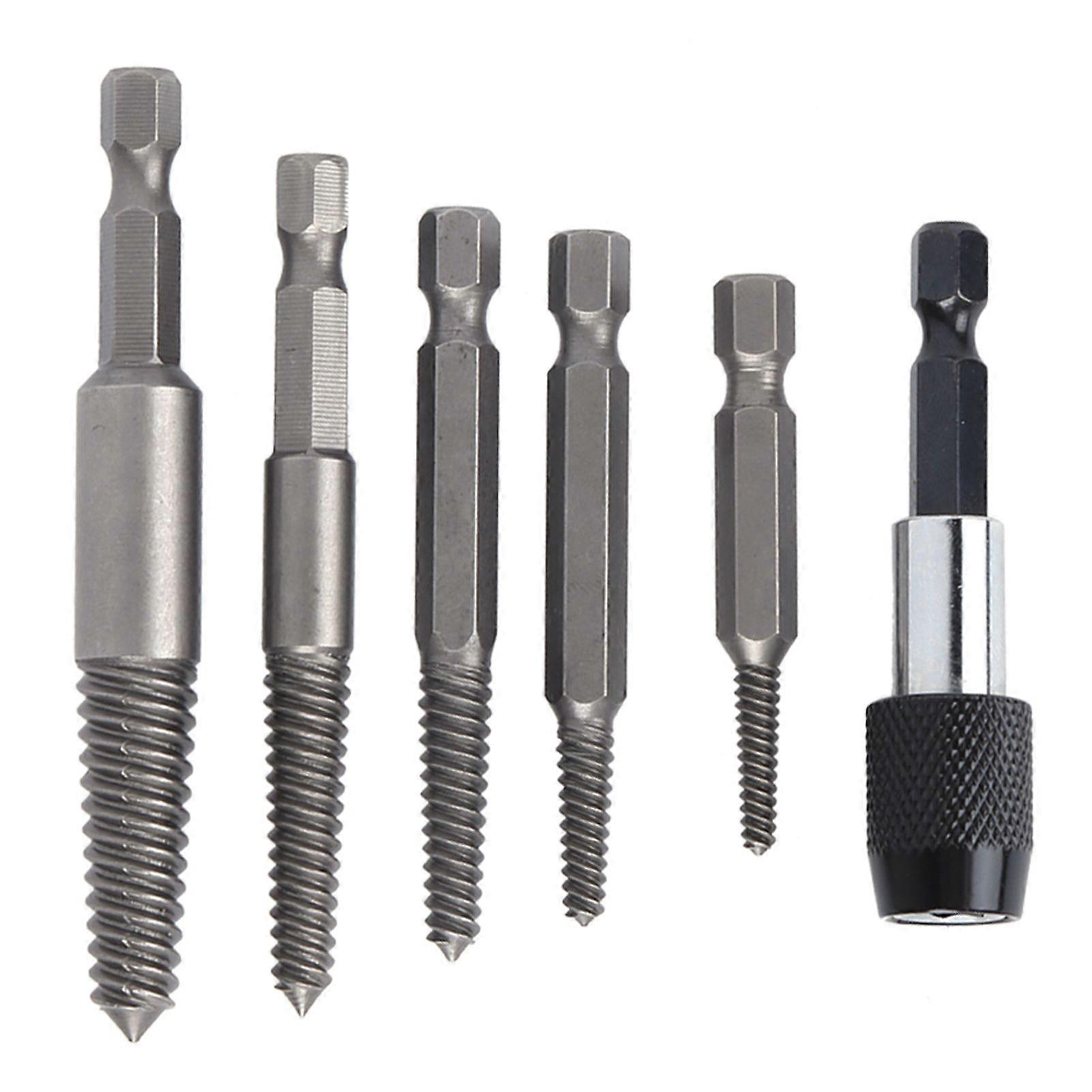 6Pcs Headless Screw Extractor Set Woodwork Hex Shank Fine Teeth Stripped Remover Tool