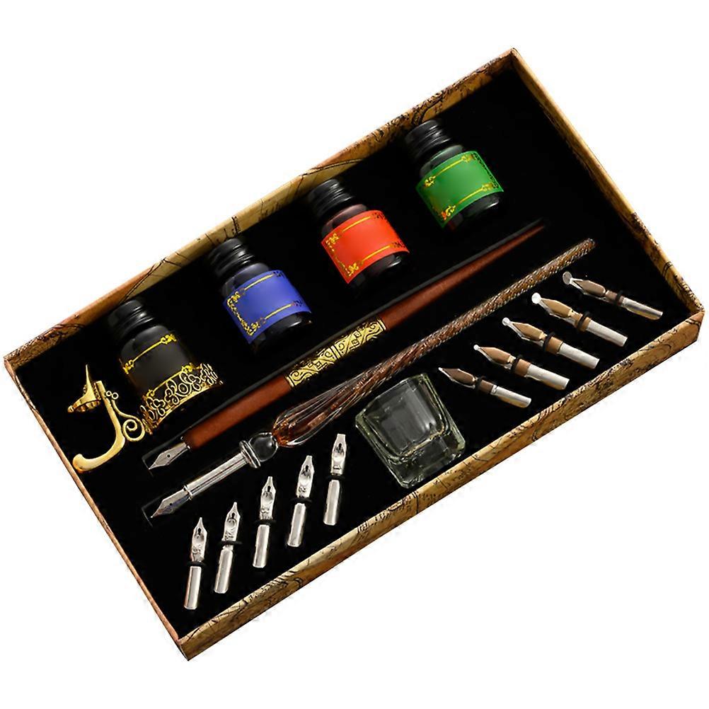 Wooden Dip Pen Set for Writing Use with Glass Pen and Ink Bottle Accessories