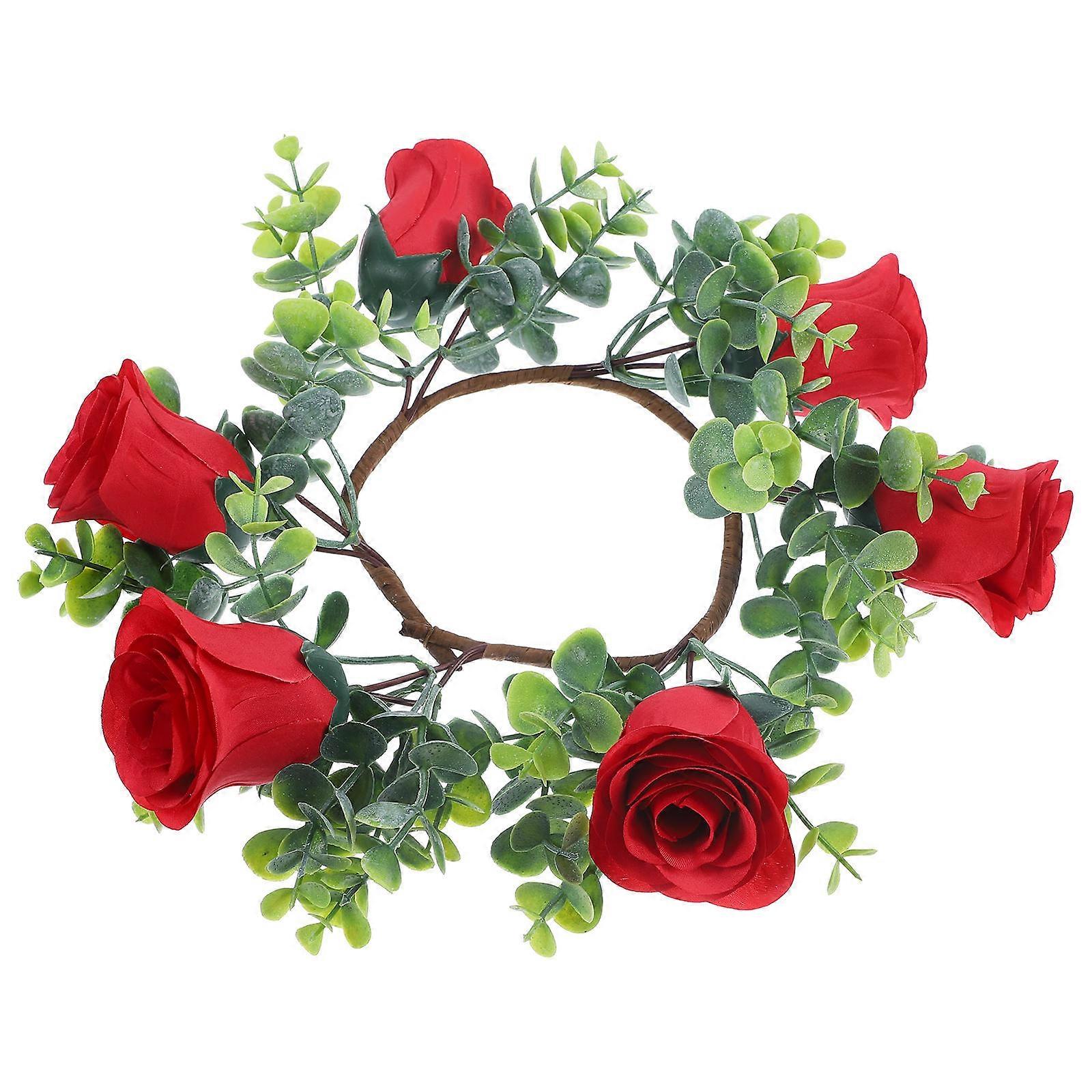 Decorative Candle Wreath Artificial Rose Wreath for Decor 4Pcs Party Use
