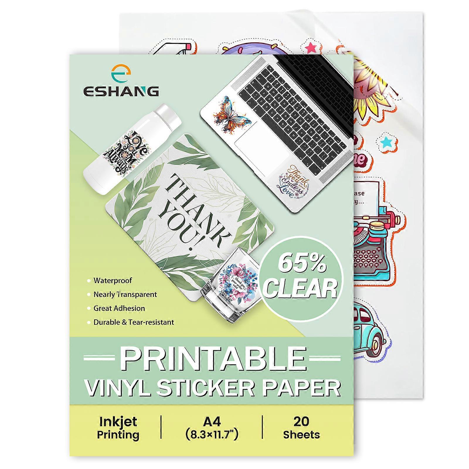 A4 Size Printable Translucent Vinyl Sticker Paper for Inkjet Printers, 20 Sheets Translucent Paper of 8.3x11.7 "DIY Self-adhesive Paper