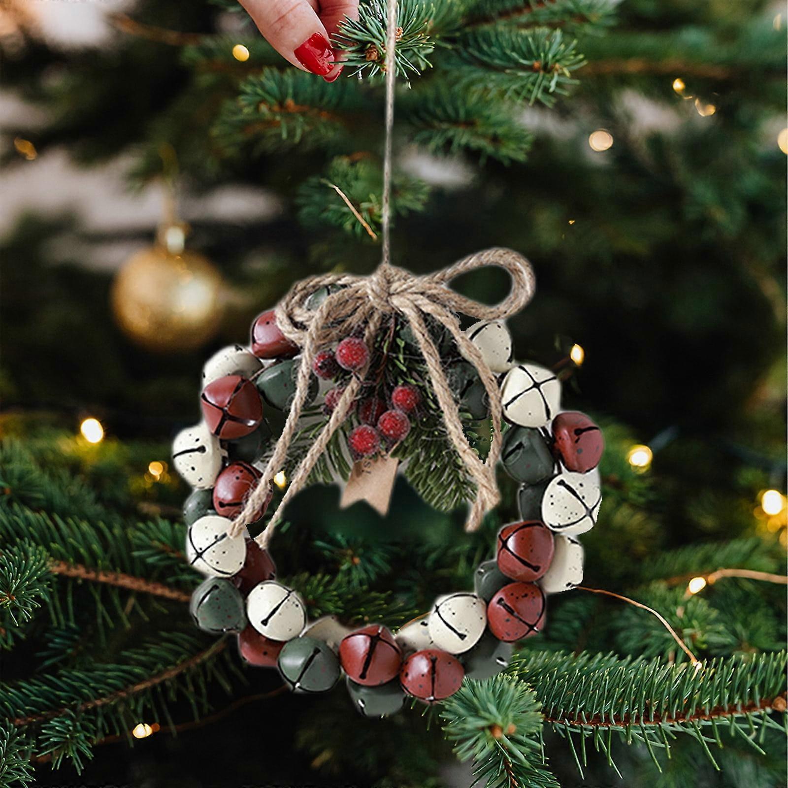 EGYMEN Mini Bells Small Wreath Hanging Christmas Decorations, Wind Chime String with Fun Design, 6.3 x 6.3 x 1.2 inches, Cute and Durable