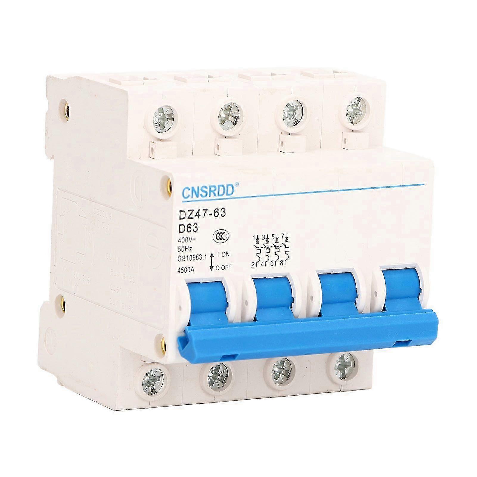 25-26 4P Miniature Circuit Breaker DIN Rail Mount Low Voltage Overload Protection Switch 400V 63A