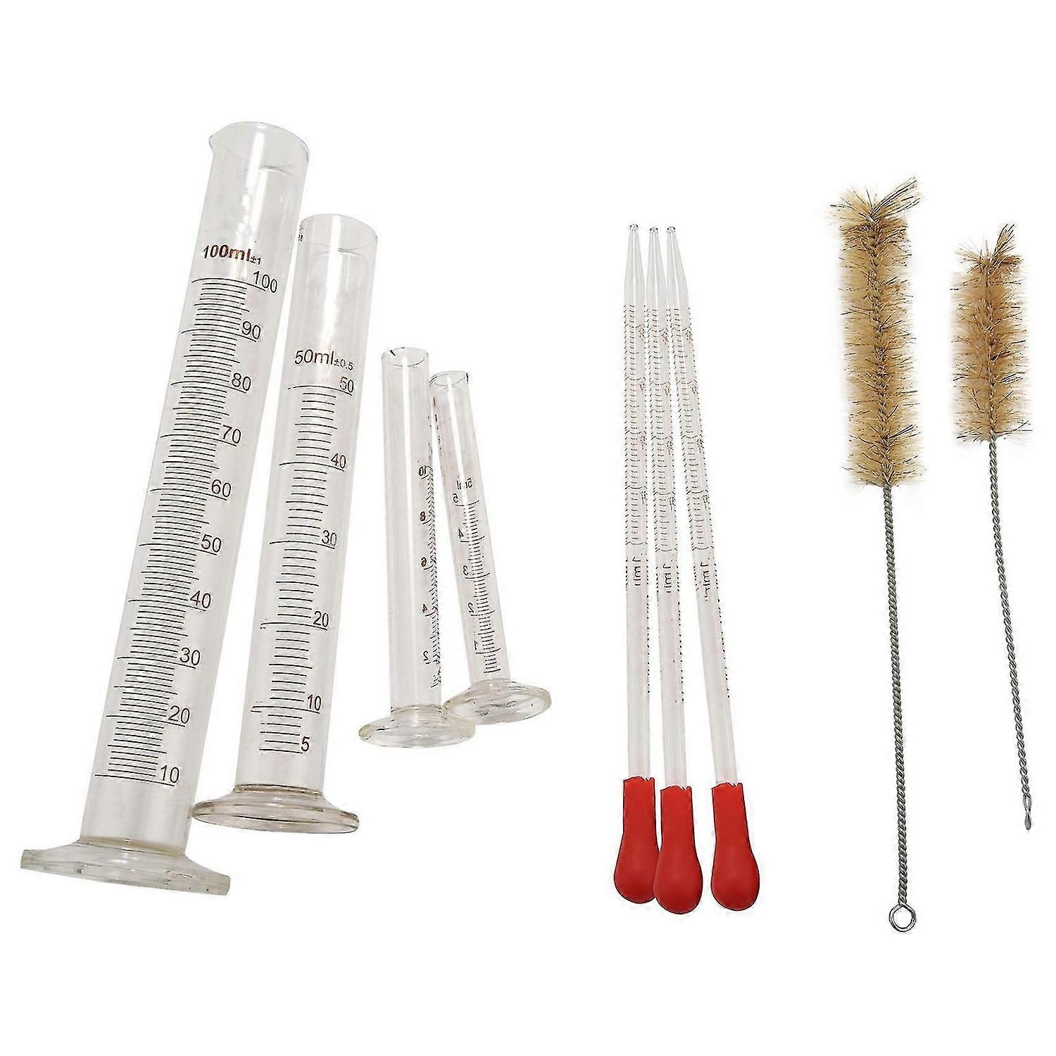 4 Messzylinder – 5 ml, 10 ml, 50 ml, 100 ml – Premium-Glas – enthält 2 Reinigungsbürsten + 3 x 1 m