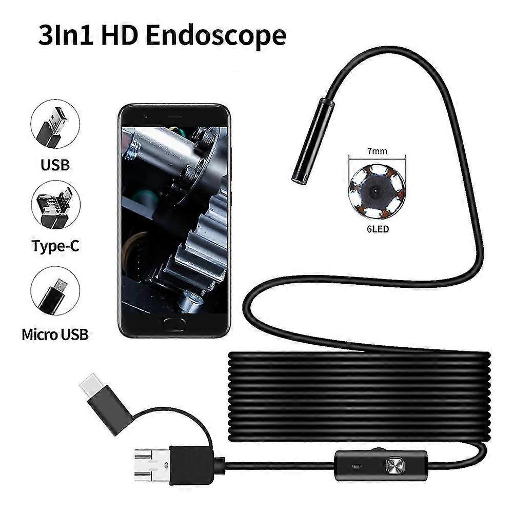 3 In 1 Usb/micro/type-c Borescope 8mm Android Endoscope Inspection Camera Waterproof For Smartphone With Otg And Uvc Pc