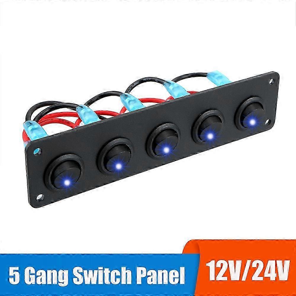 24V 12V 5 Buttons Switch Panel LED Light Toggle Auto Start Stop Controller Car Accessories For Boat Truck Trailer Caravan RV