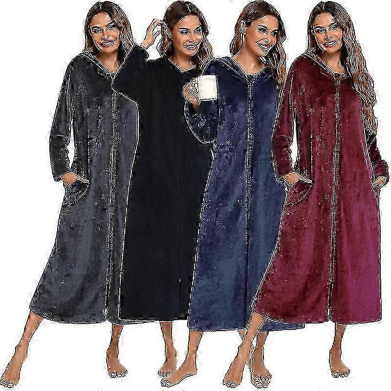 Women's Full Length Flannel Robe with Zipper Front
