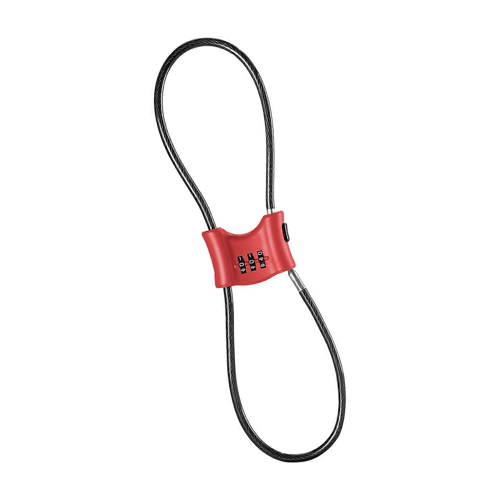 Cable Lock For Bicycles Motorcycle Helmets Protection 3 Digit Combination Lock Anti Theft Security Device  Red