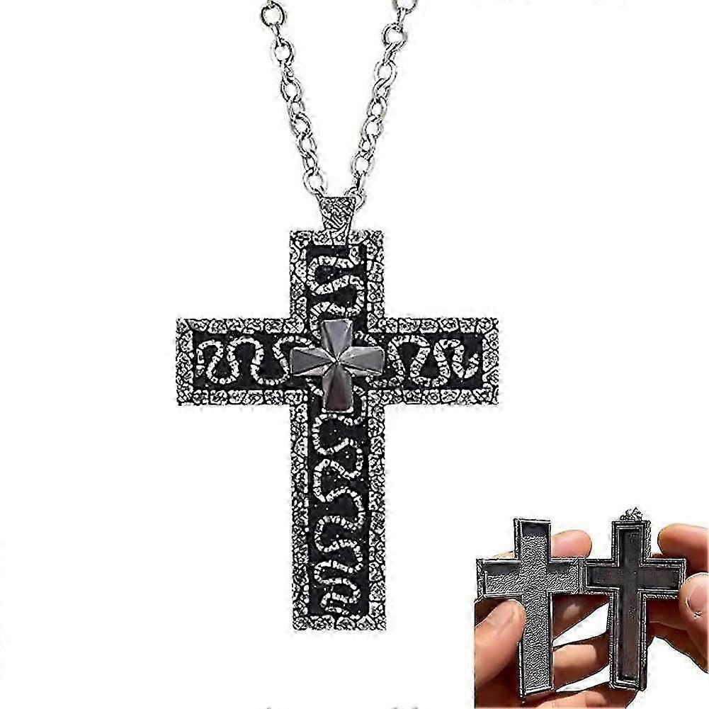 Double Cross Snake Necklace - Silver, Openable, Statement Piece