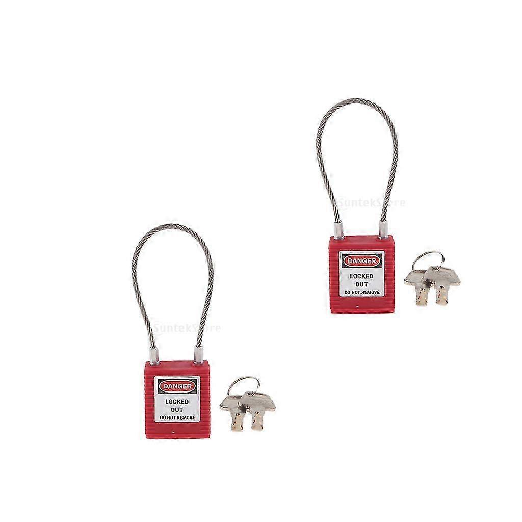 Safety lockout padlock pair, 2 pcs red nylon cable keyed tagout lock