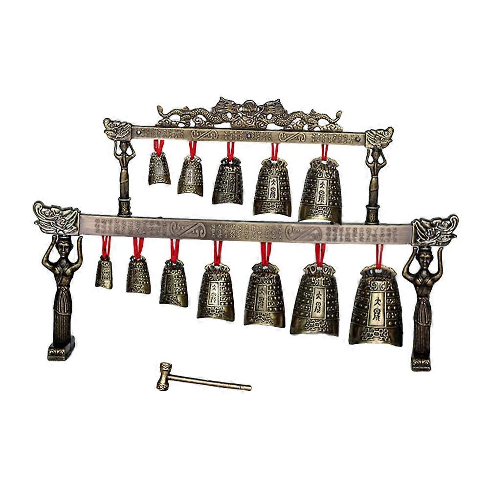 Mini Double Layers Archaize Bronze Chime Chinese Musical Instrument Collection Oval Shape 1Pack
