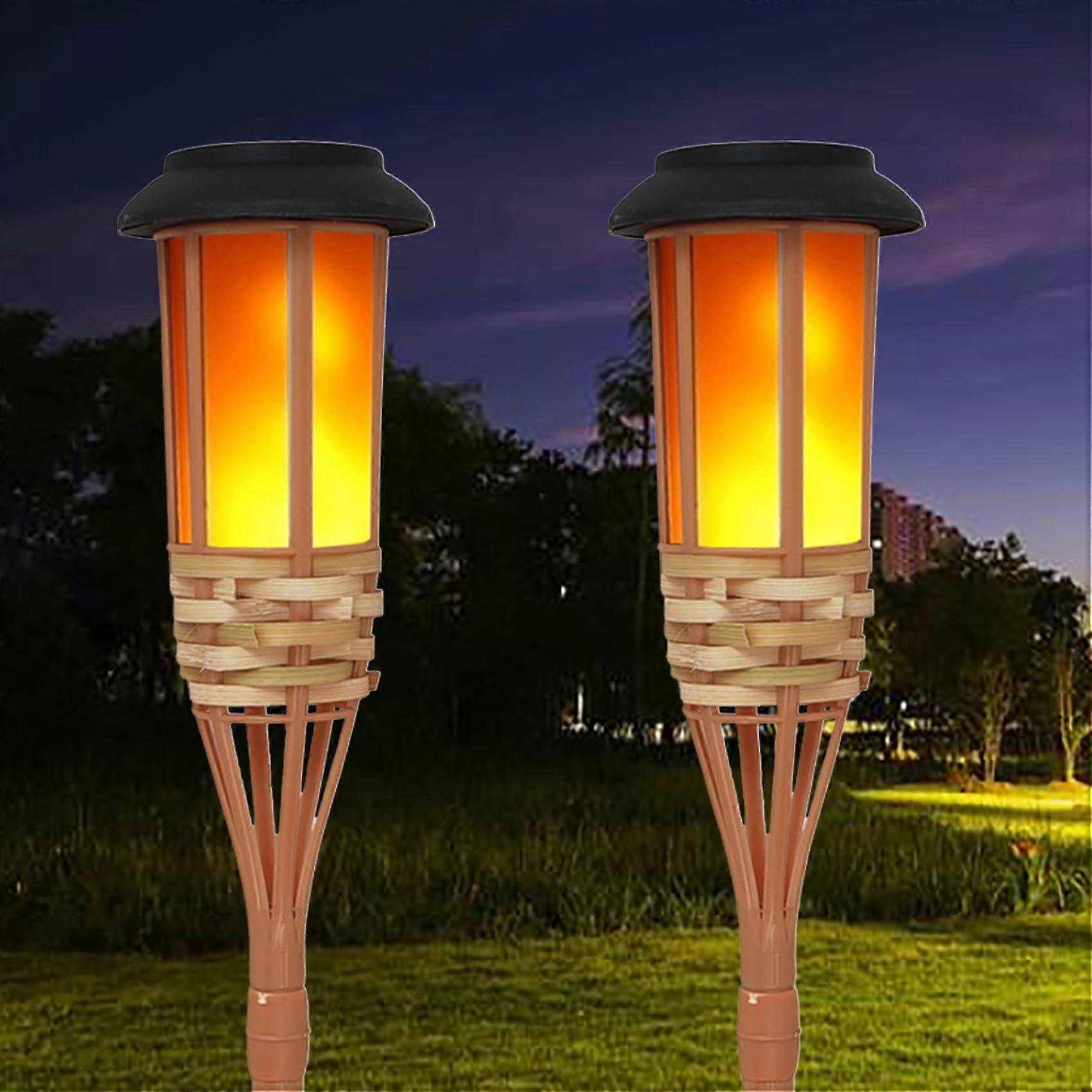 Solar Torch Lights Outdoor Flickering Flame Waterproof Simulation Bamboo Lanterns For Patio Path Garden Yard Pack Of 2