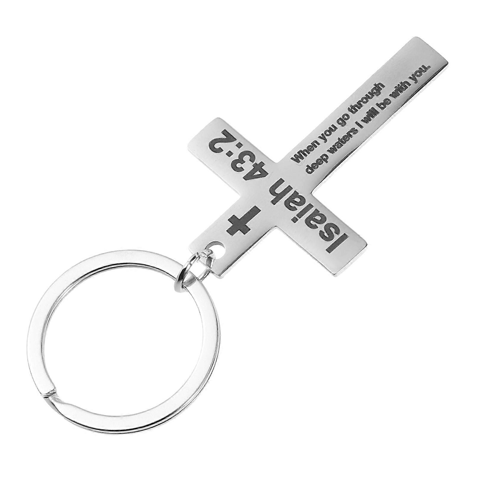 Simple Cross Keychain Pendant For Friends Engraved Silver Multifunctional 1Pack