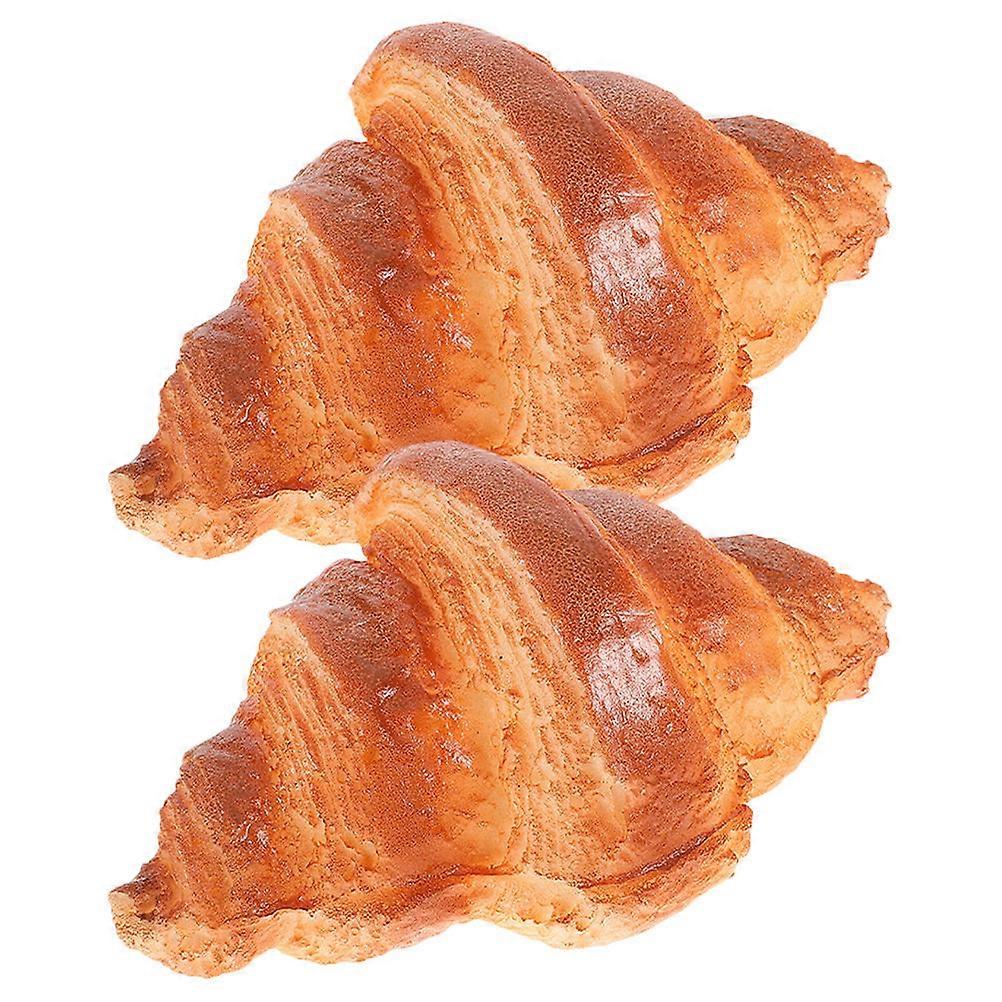 PU Fake Croissant Rolls Artificial Bread for Kitchen Decoration 2Pcs Brown