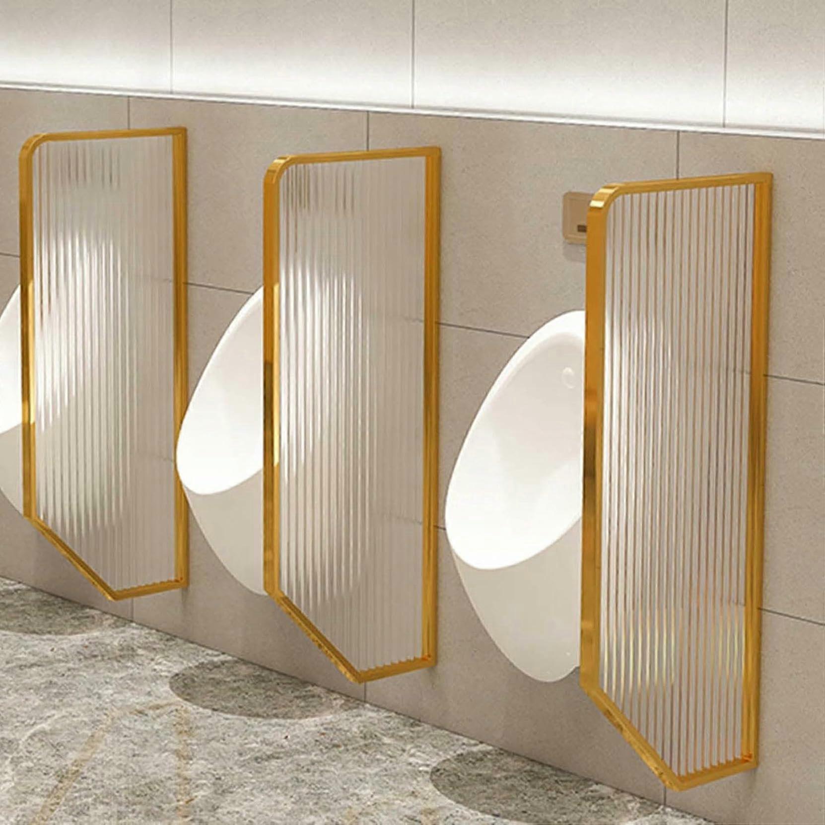 WallMounted Privacy Screen with RustResistant Frame, Tempered Glass Partition for Public Restrooms Gold 3 Piece