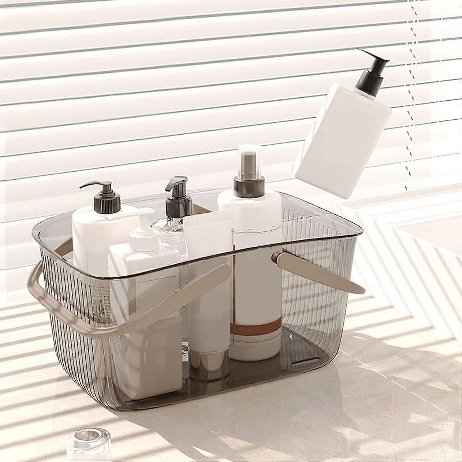 Clear Shower Caddy with Handle, Plastic Bathroom Storage Basket with Drainage Holes for Dorm, Camp