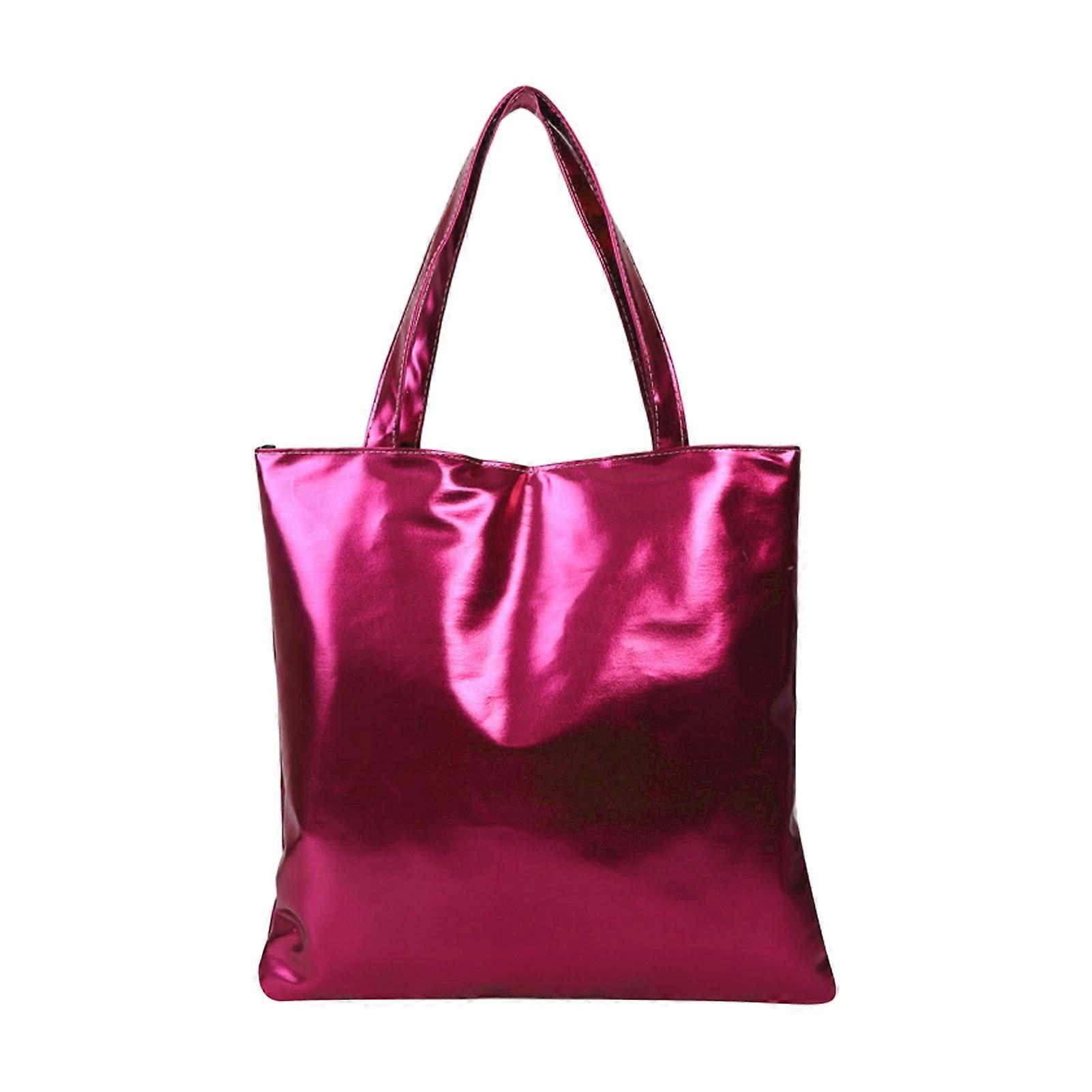 Woemn Shoulder Bag Smooth Glossy Surface Large Capacity Solid Color Zipper Closure Faux Leather